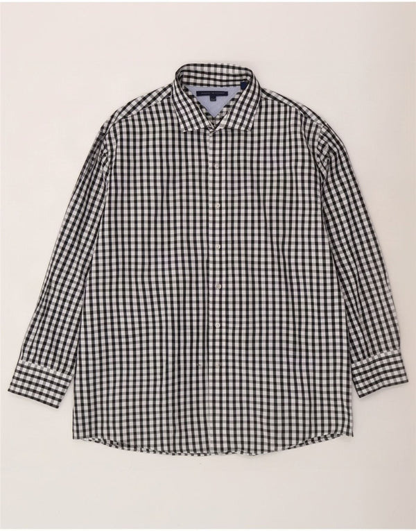 Camisa masculina Tommy Hilfiger tamanho 17 1/2 XL preto algodão guingão