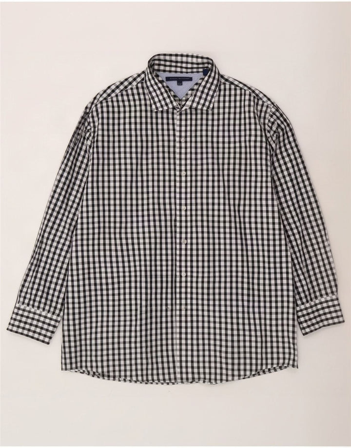 Camisa masculina Tommy Hilfiger tamanho 17 1/2 XL preto algodão guingão