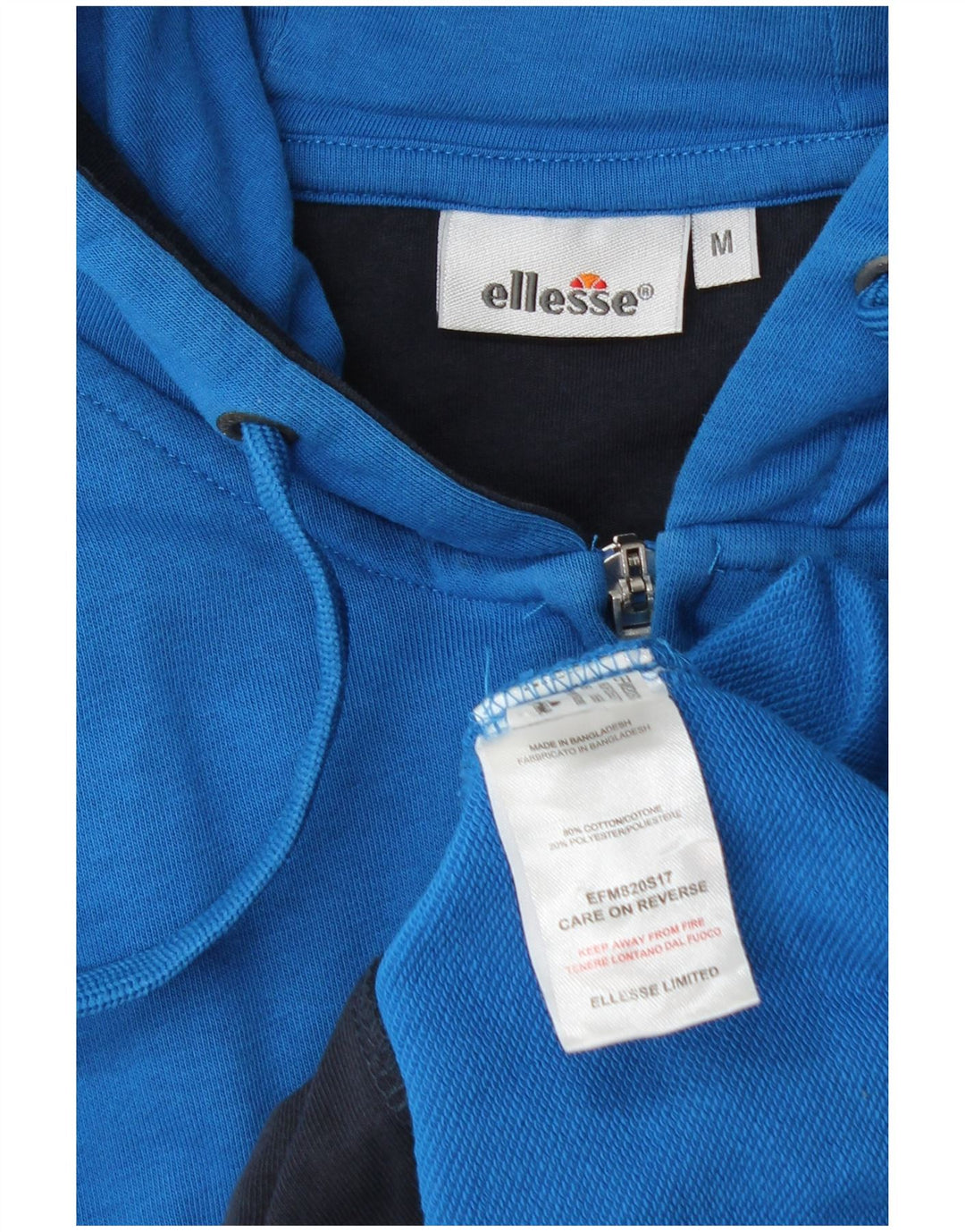 Suéter Ellesse masculino com capuz e zíper gráfico azul médio algodão