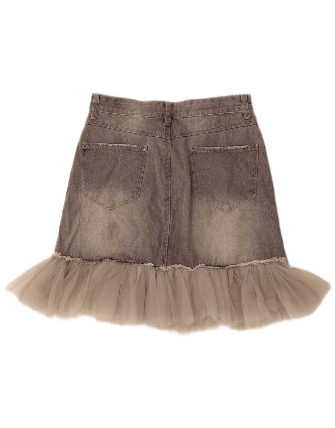 Saia jeans feminina OVS desgastada média W27 algodão cinza