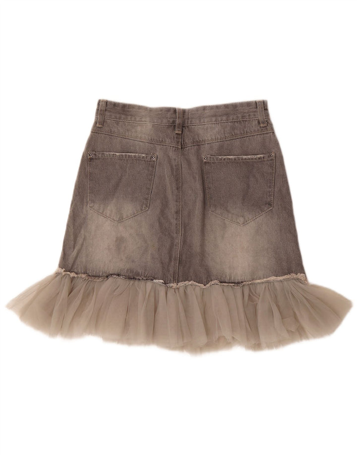 Saia jeans feminina OVS desgastada média W27 algodão cinza
