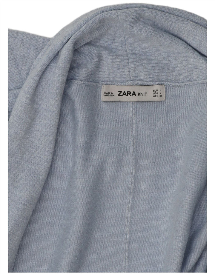 Suéter cardigã aberto Zara Longline feminino Reino Unido 16 grande azul
