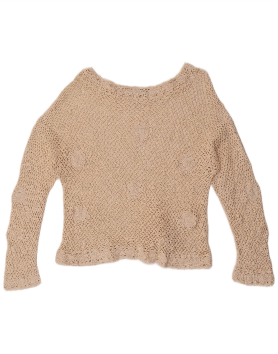 Blusa feminina de crochê vintage UK 12 médio off white floral