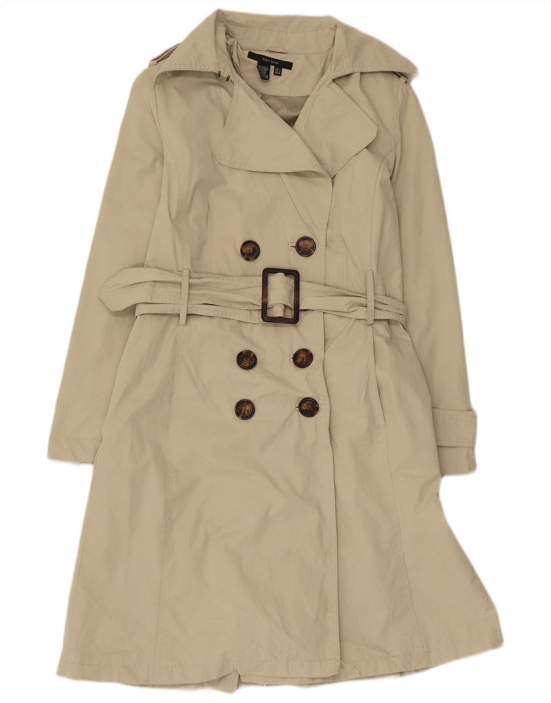 Zara Womens Double Breasted Trench Coat Reino Unido 14 Grande Poliéster Bege