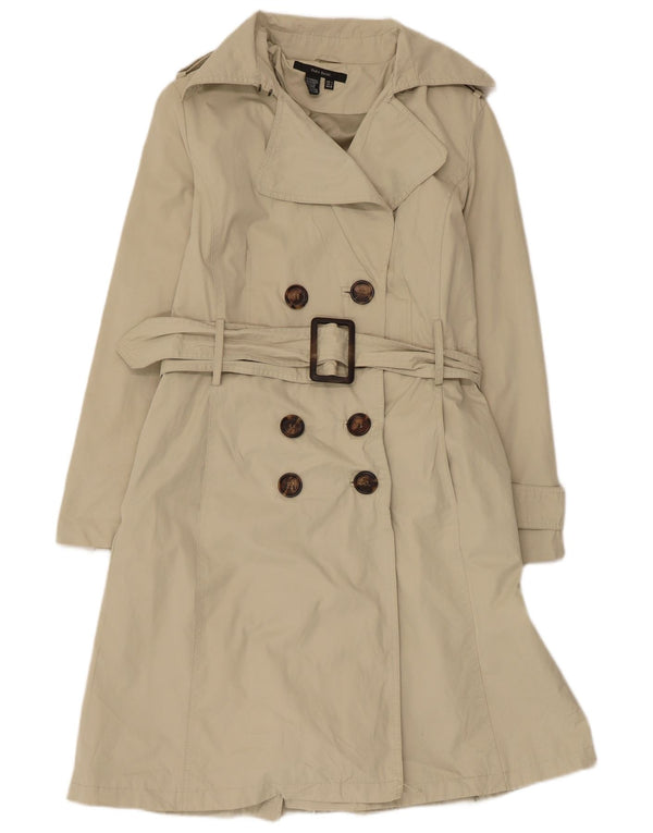 Zara Womens Double Breasted Trench Coat Reino Unido 14 Grande Poliéster Bege