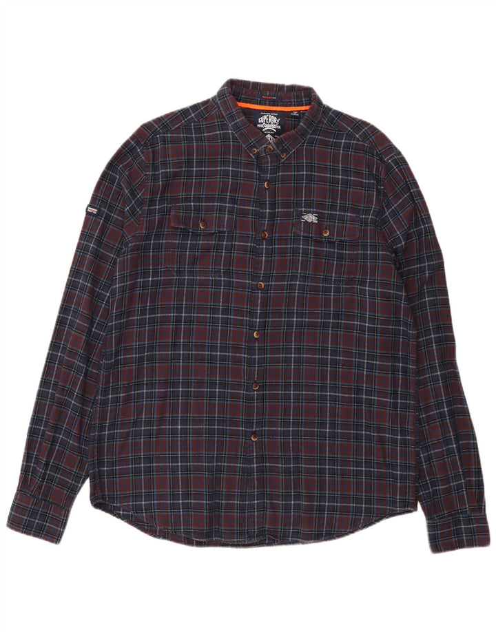 Superdry Mens Regular Fit Flannel Shirt 2XL Navy Blue Check