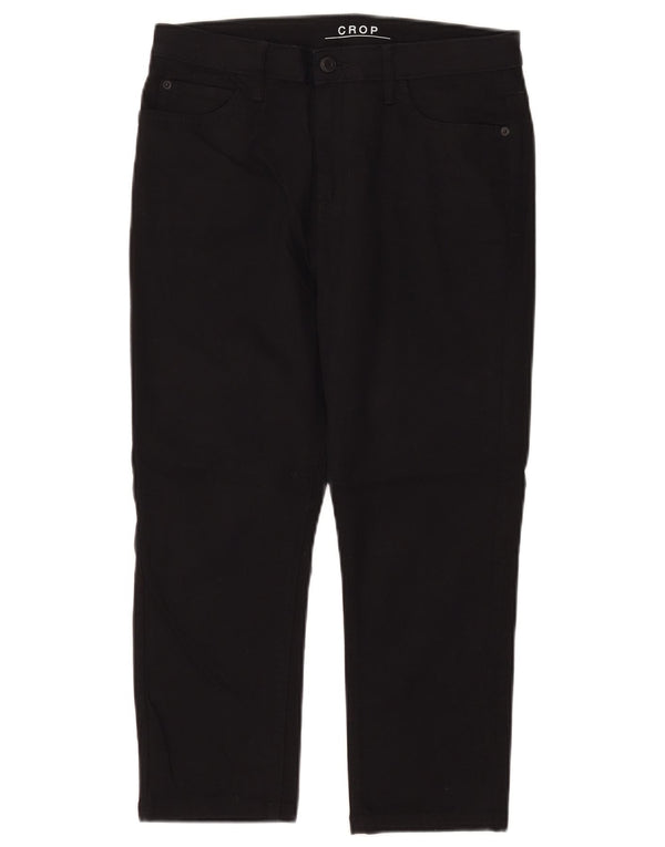 Calças cortadas femininas Marks & Spencer UK 12 médio W30 L21 algodão preto