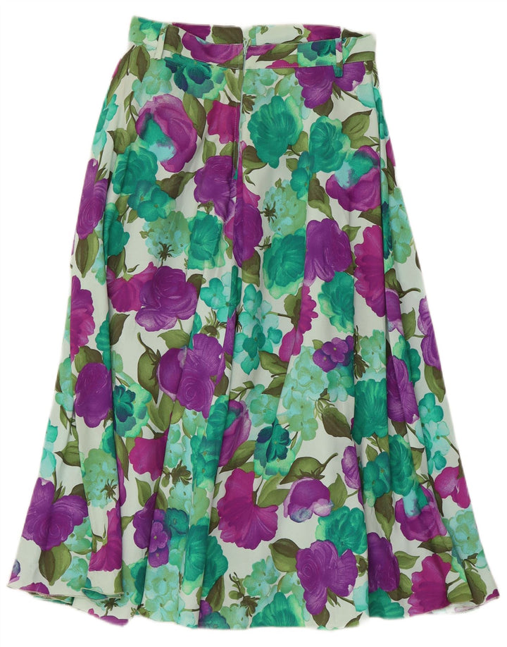Saia larga feminina vintage W26 pequena floral multicolorida
