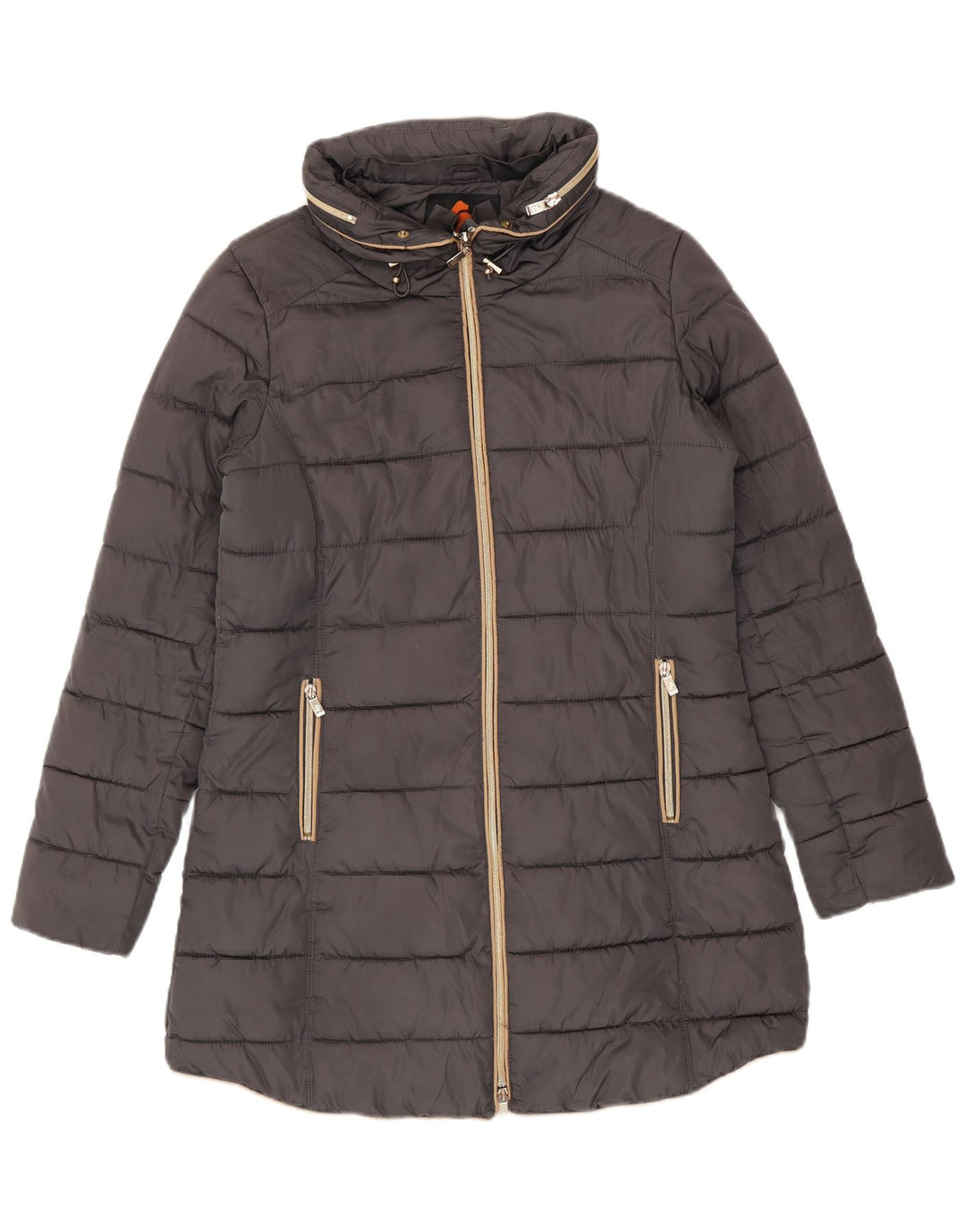 Casaco acolchoado com capuz feminino Peggy-Ho UK 14 poliéster cinza médio