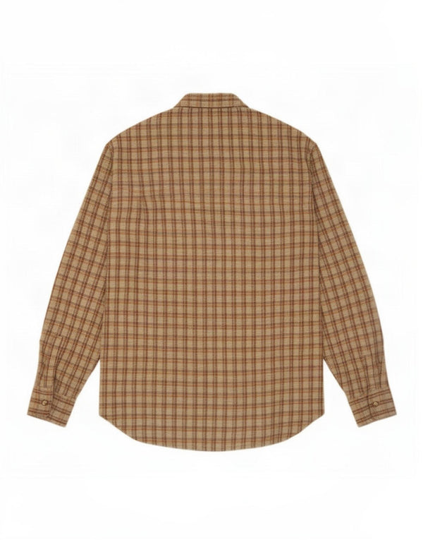 Camisa masculina vintage de flanela tamanho 37 14 1/2 pequena xadrez marrom
