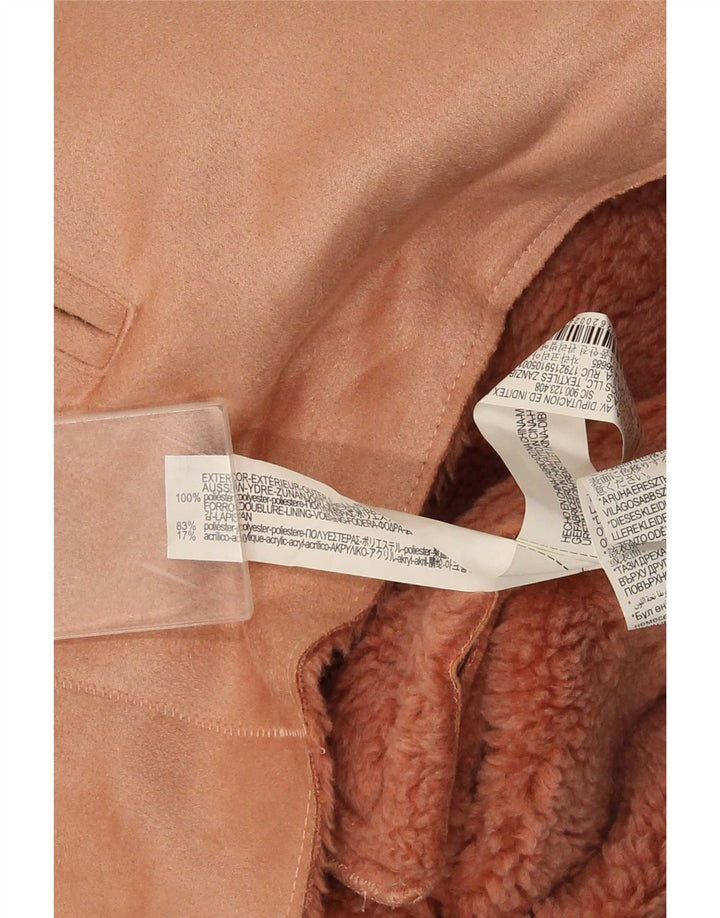 Zara Womens Sherpa Jacket UK 10 Pequeno Poliéster Rosa
