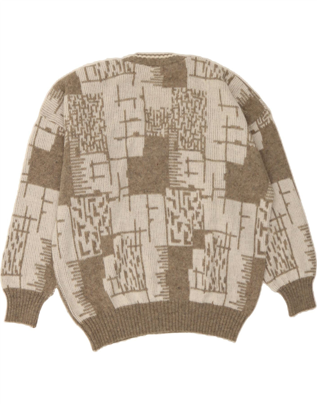 VINTAGE Mens V-Neck Jumper Sweater IT 54 XL Grey Geometric Wool Vintage Vintage and Second-Hand Vintage from Messina Hembry 
