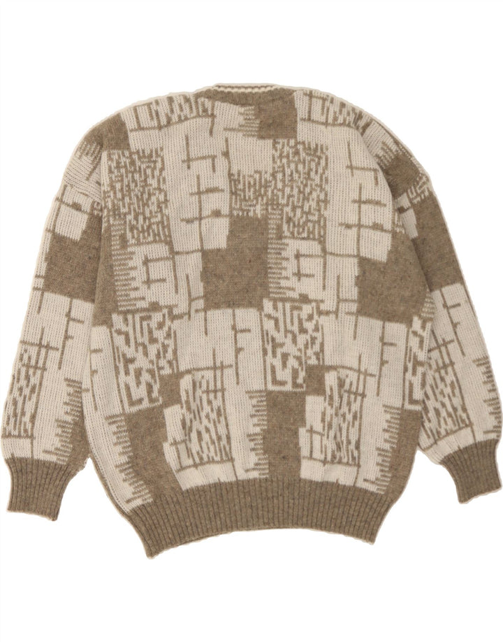 VINTAGE Mens V-Neck Jumper Sweater IT 54 XL Grey Geometric Wool Vintage Vintage and Second-Hand Vintage from Messina Hembry 
