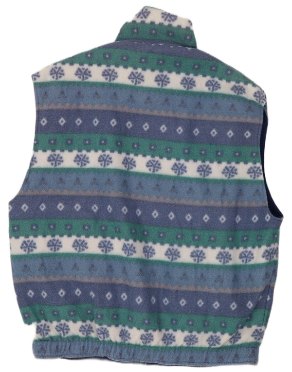 Vintage Mens Reversível Fleece Gilet UK 42 XL Poliéster Geométrico Azul