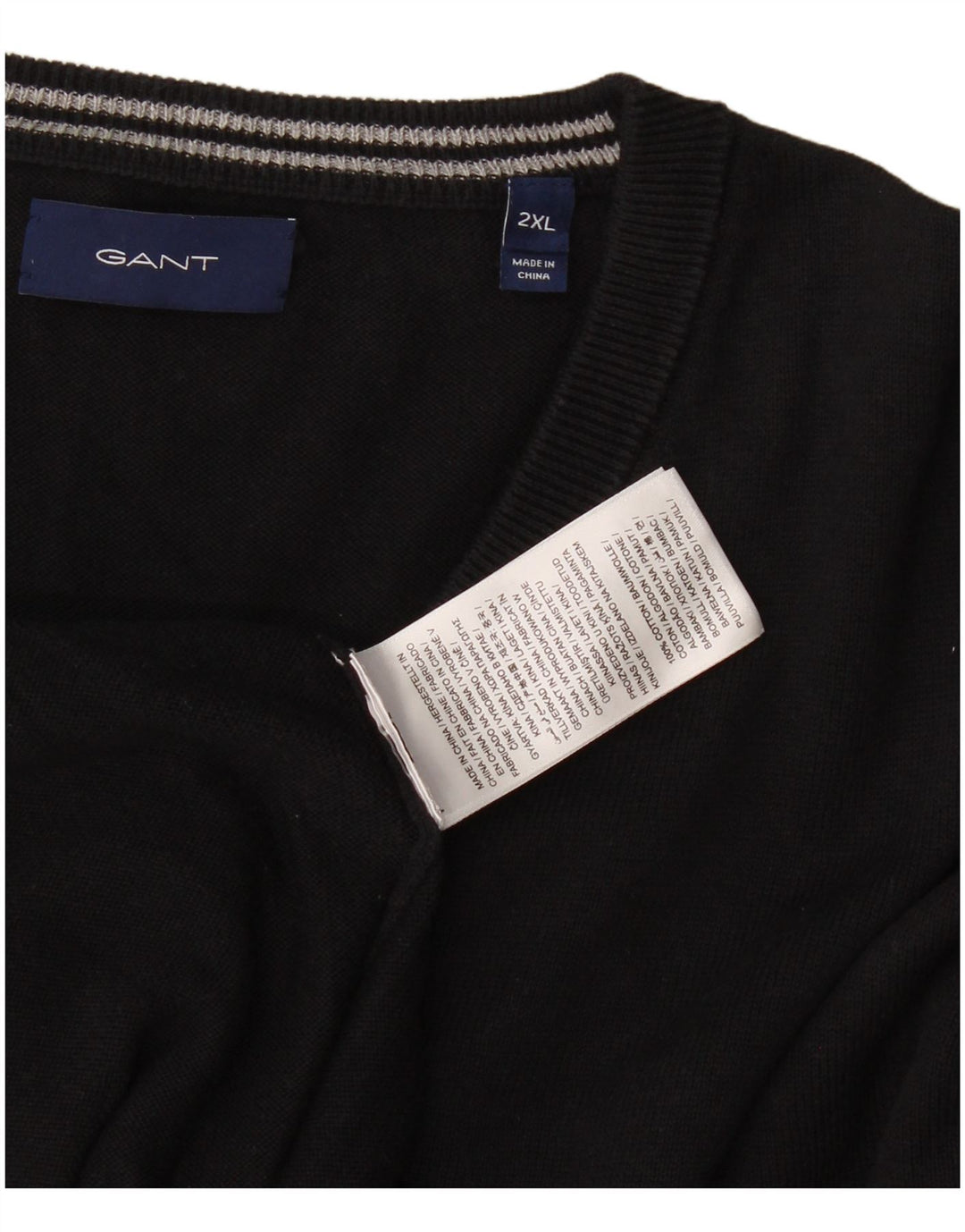 Suéter masculino Gant com decote em V 2XL algodão preto