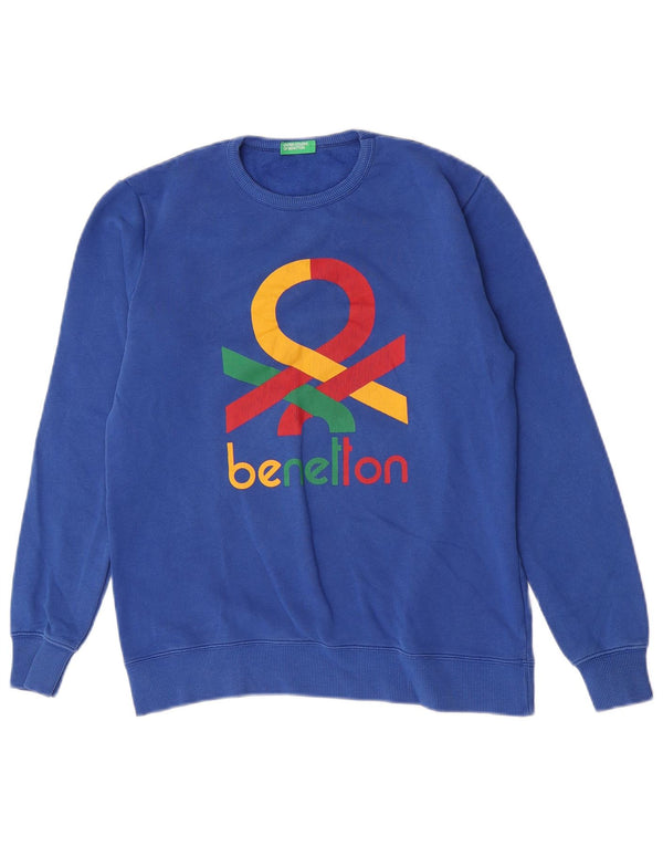 Benetton Boys Graphic Sweatshirt Jumper 13-14 Anos 3XL Azul Algodão