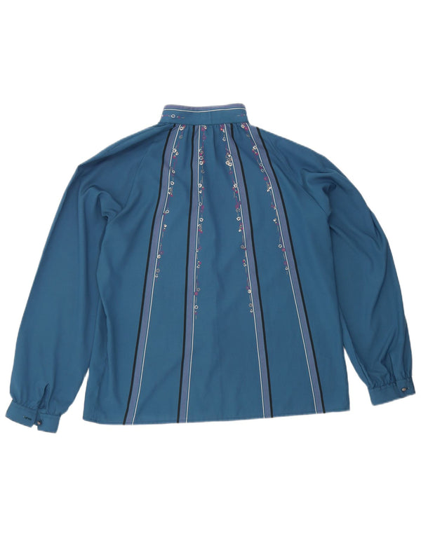 Blusa feminina vintage IT 44 poliéster floral azul médio