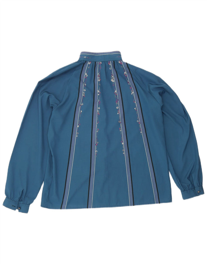 Blusa feminina vintage IT 44 poliéster floral azul médio