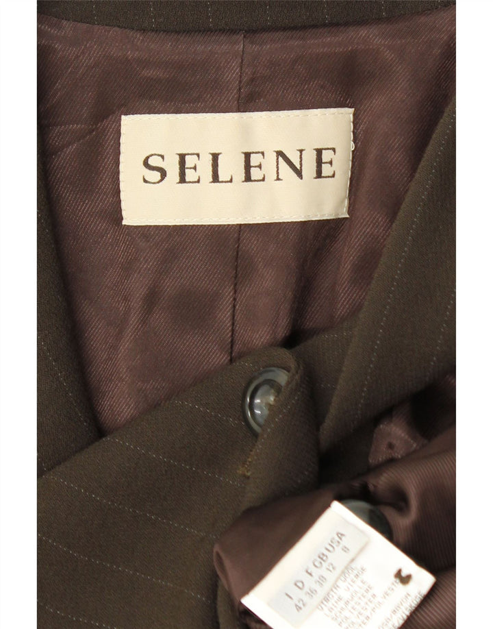 Jaqueta blazer feminina Selene com 3 botões Reino Unido 12 risca de giz marrom médio