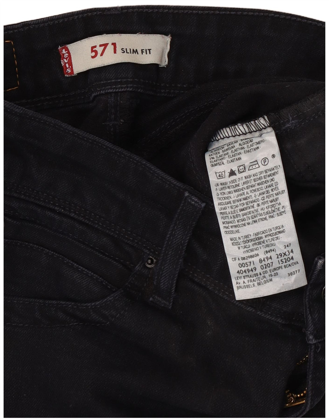 Calça jeans feminina Levi's 571 Slim W29 L30 algodão preto