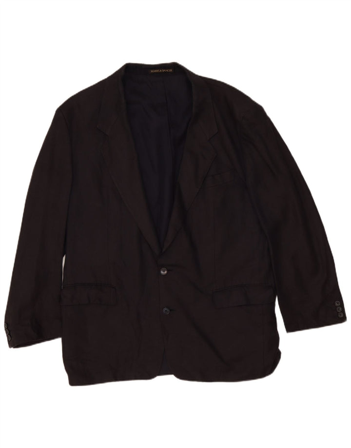 Jaqueta blazer masculina de 2 botões Marks & Spencer Reino Unido 44 XL preto linho clássico
