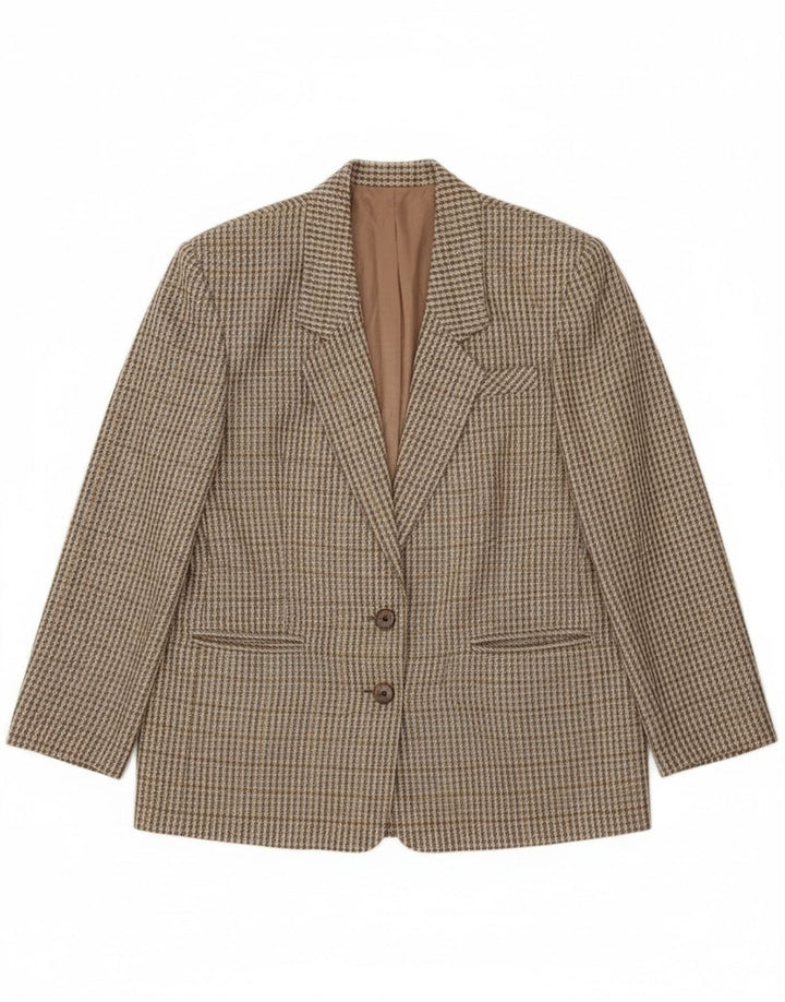 Jaqueta blazer feminina vintage com 2 botões IT 46 grande lã cáqui gingham