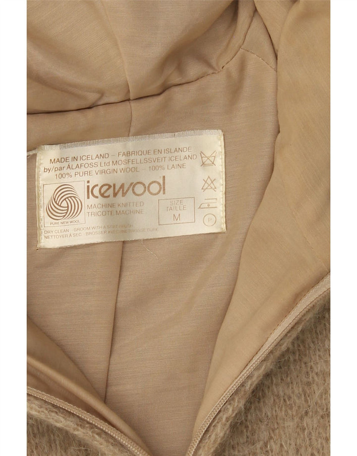 Sobretudo feminino Alafoss Icewool com capuz Reino Unido 14 bloco colorido bege médio