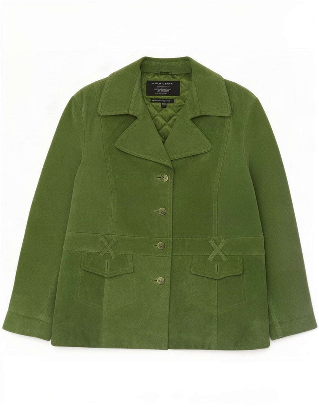 Jaqueta blazer feminina vintage de camurça com 4 botões Reino Unido 20 2XL couro verde
