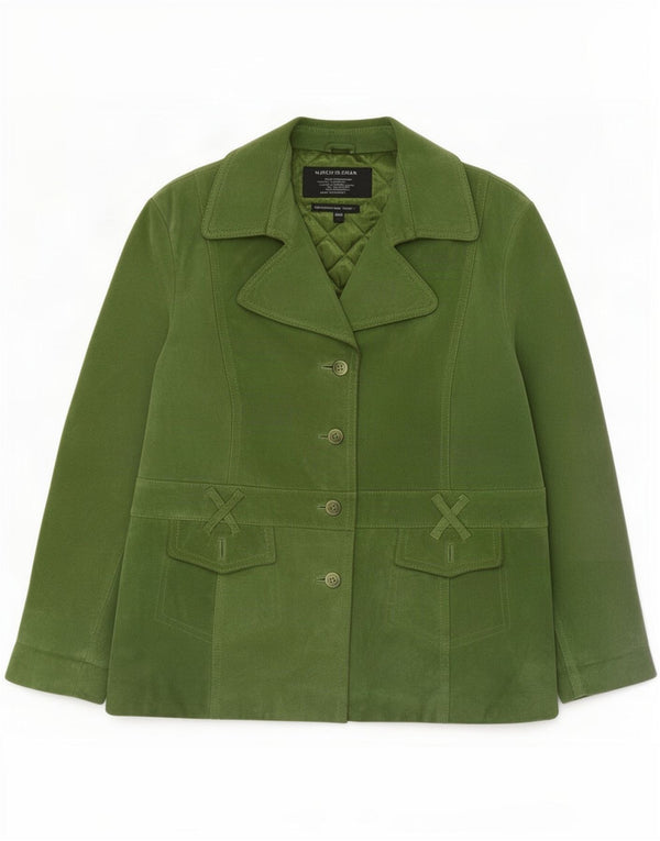 Jaqueta blazer feminina vintage de camurça com 4 botões Reino Unido 20 2XL couro verde
