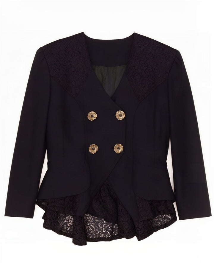 Jaqueta blazer feminina vintage com peito duplo Reino Unido 12 azul marinho médio