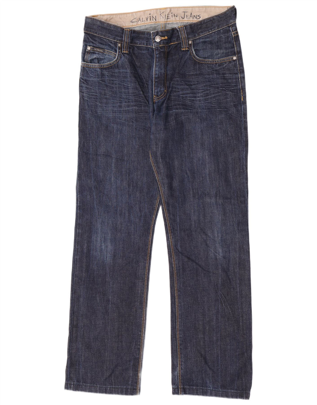 Calça jeans reta feminina Calvin Klein W33 L31 azul marinho