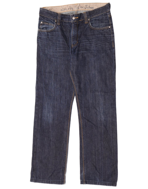 Calça jeans reta feminina Calvin Klein W33 L31 azul marinho