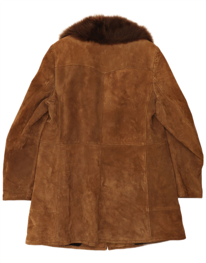 Sobretudo masculino vintage de shearling Reino Unido 38 couro bege médio