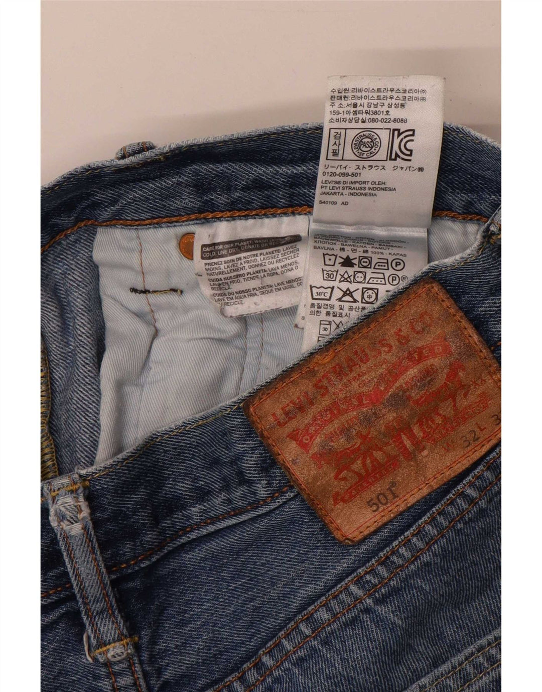 Calça Jeans Levis Masculina 501 Distressed Straight W32 L32 Azul Algodão