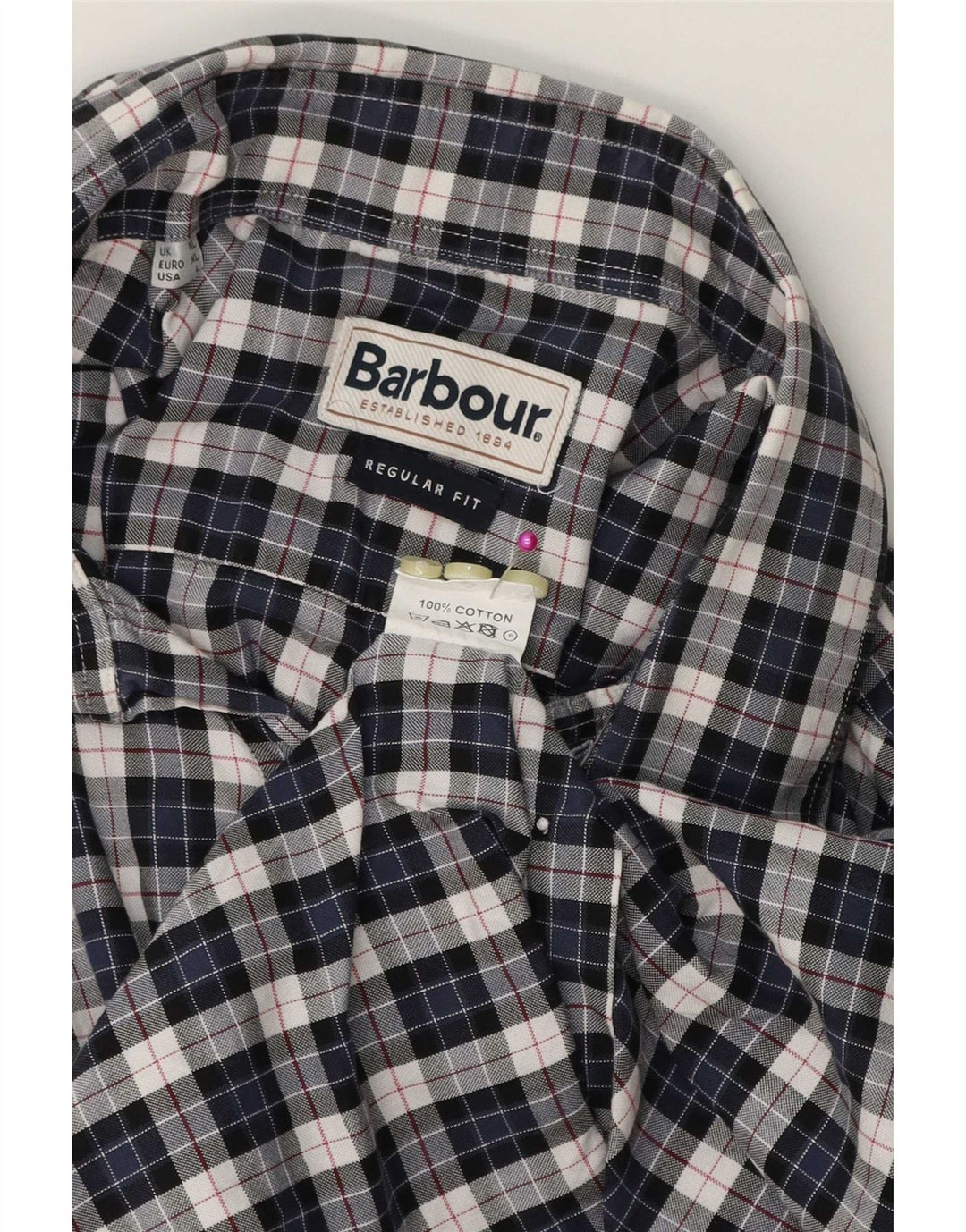 Camisa masculina de flanela Barbour XL azul marinho xadrez algodão