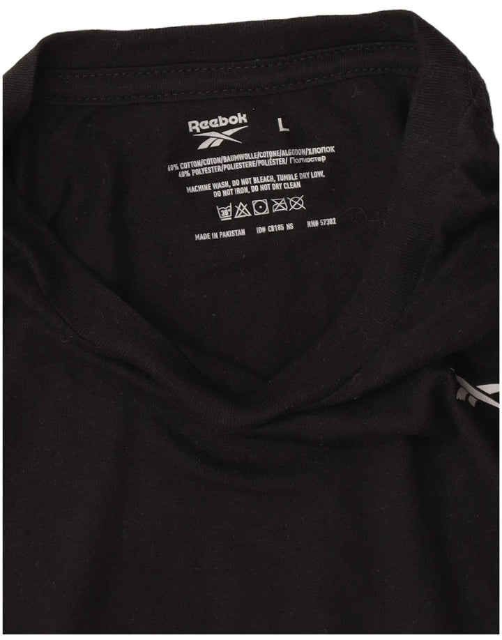Reebok Mens T-Shirt Top Grande Algodão Preto