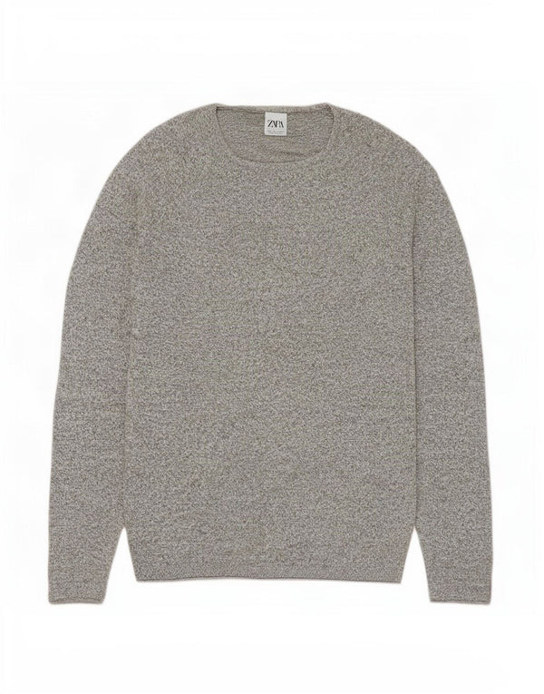Zara Suéter masculino com gola redonda grande cinza manchado