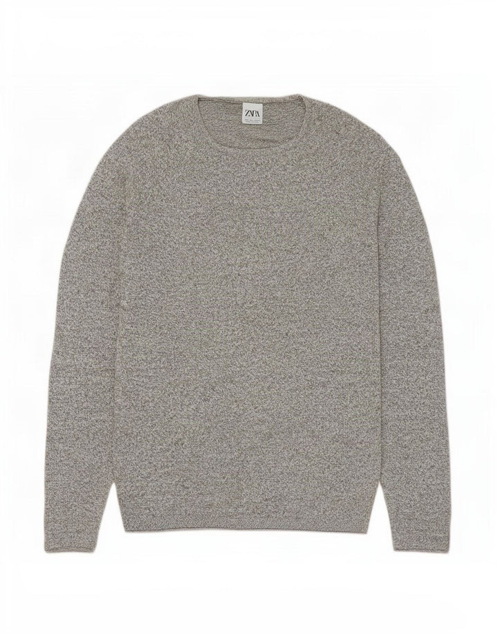 Zara Suéter masculino com gola redonda grande cinza manchado