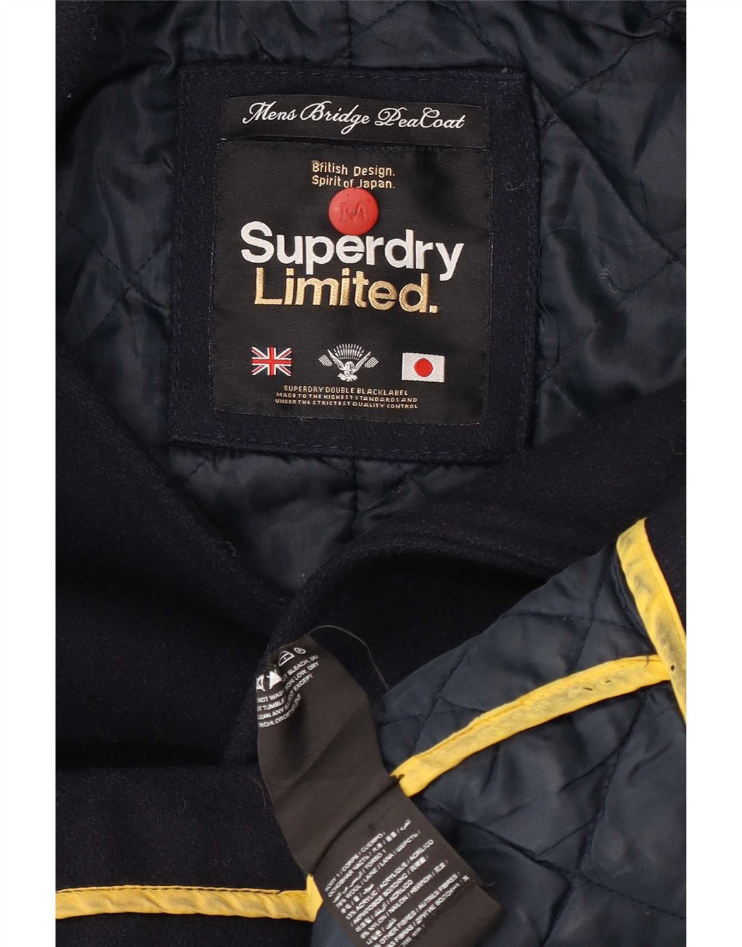 Casaco masculino Superdry Pea UK 38 lã azul marinho médio