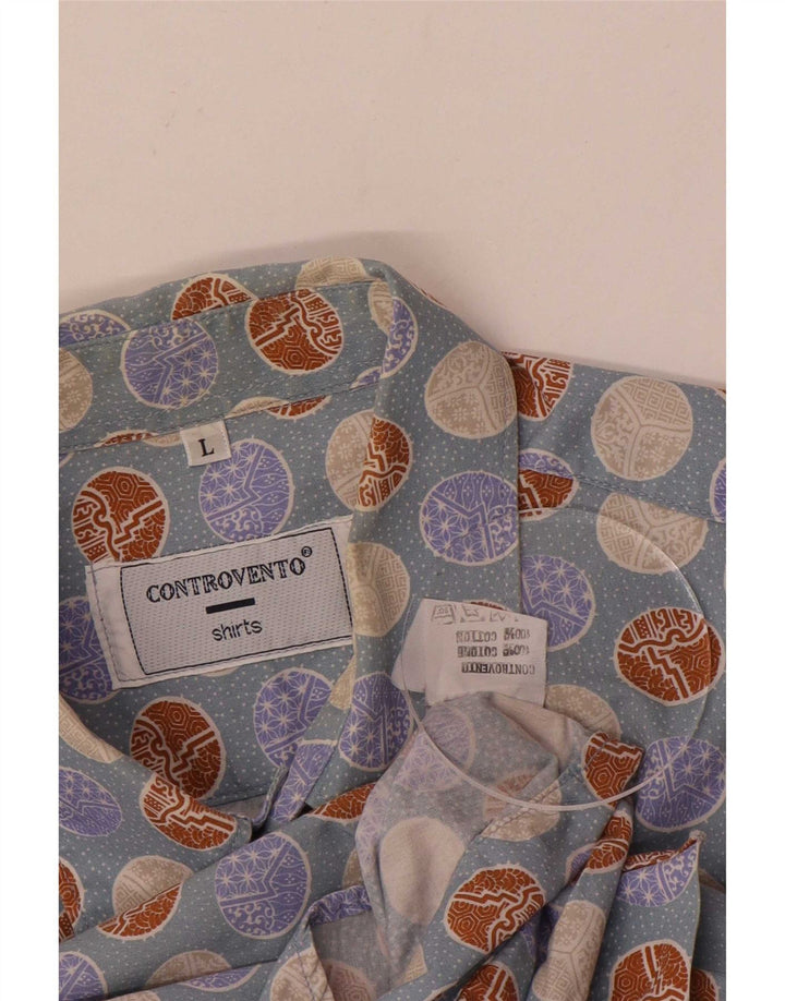 Camisa masculina Contravento com estampa abstrata grande algodão azul