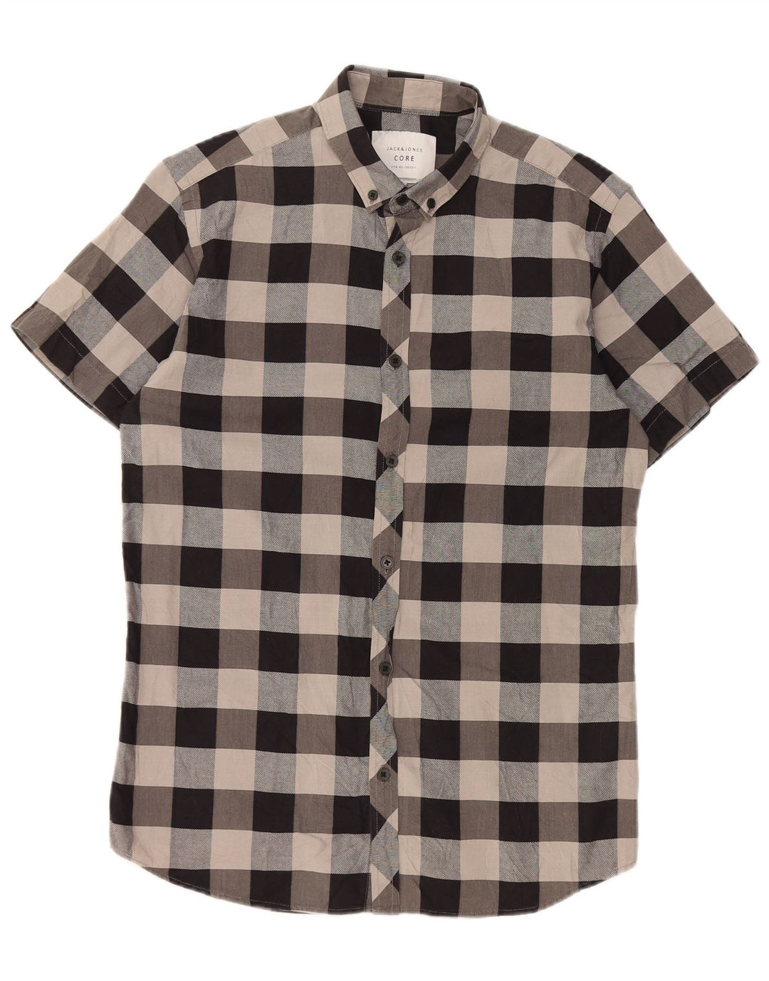 Camisa masculina de manga curta slim fit Jack & Jones pequena cinza xadrez algodão