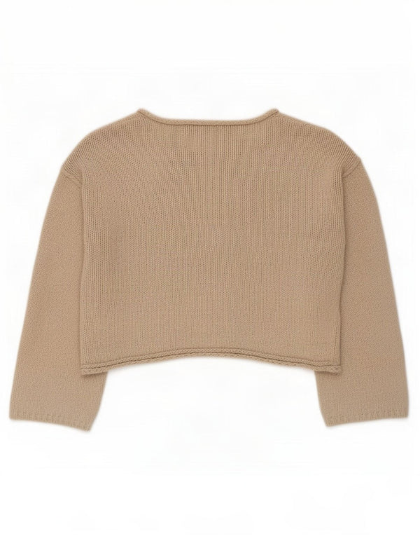 Suéter cardigã feminino Zara crop oversized Reino Unido 10 pequeno algodão bege