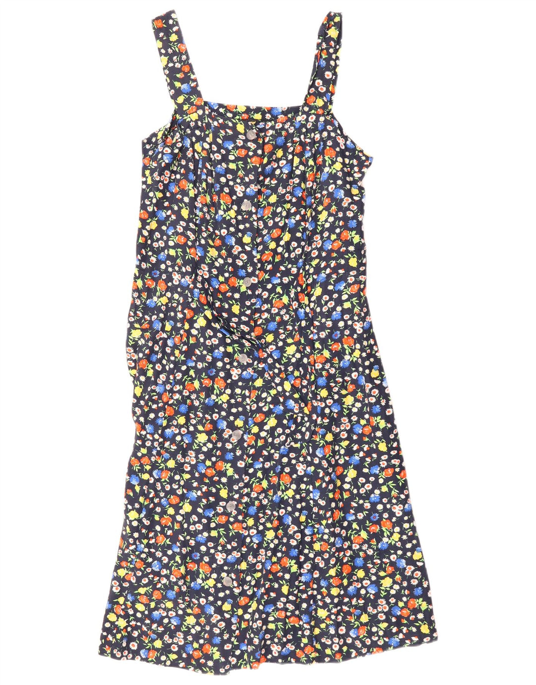 Vestido de verão feminino vintage Reino Unido 12 médio azul marinho floral