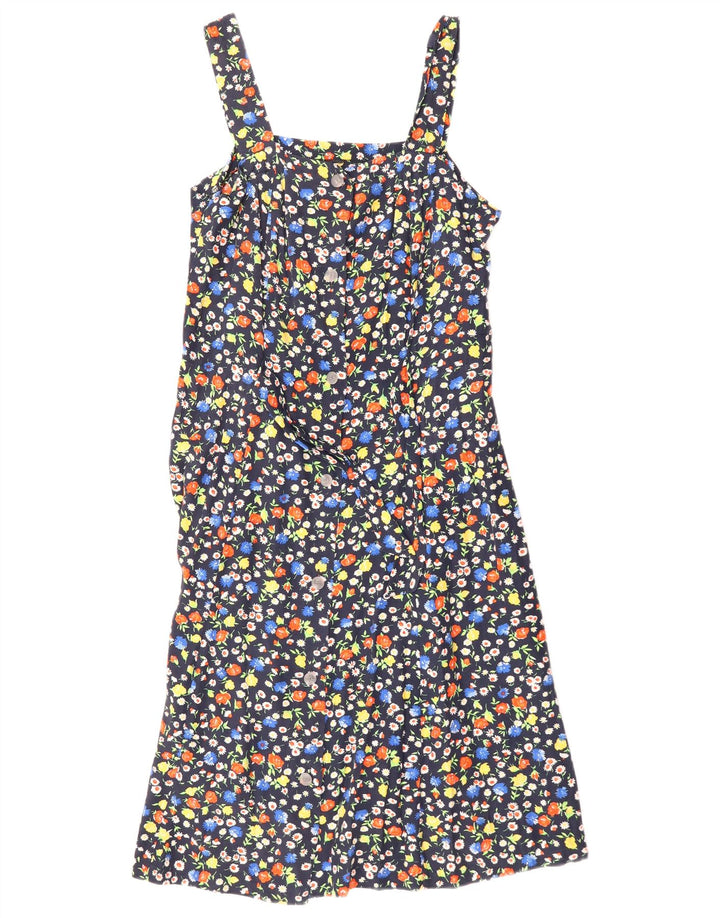 Vestido de verão feminino vintage Reino Unido 12 médio azul marinho floral