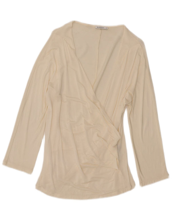 Marella Blusa Feminina Manga 3/4 Top UK 18 XL Branco
