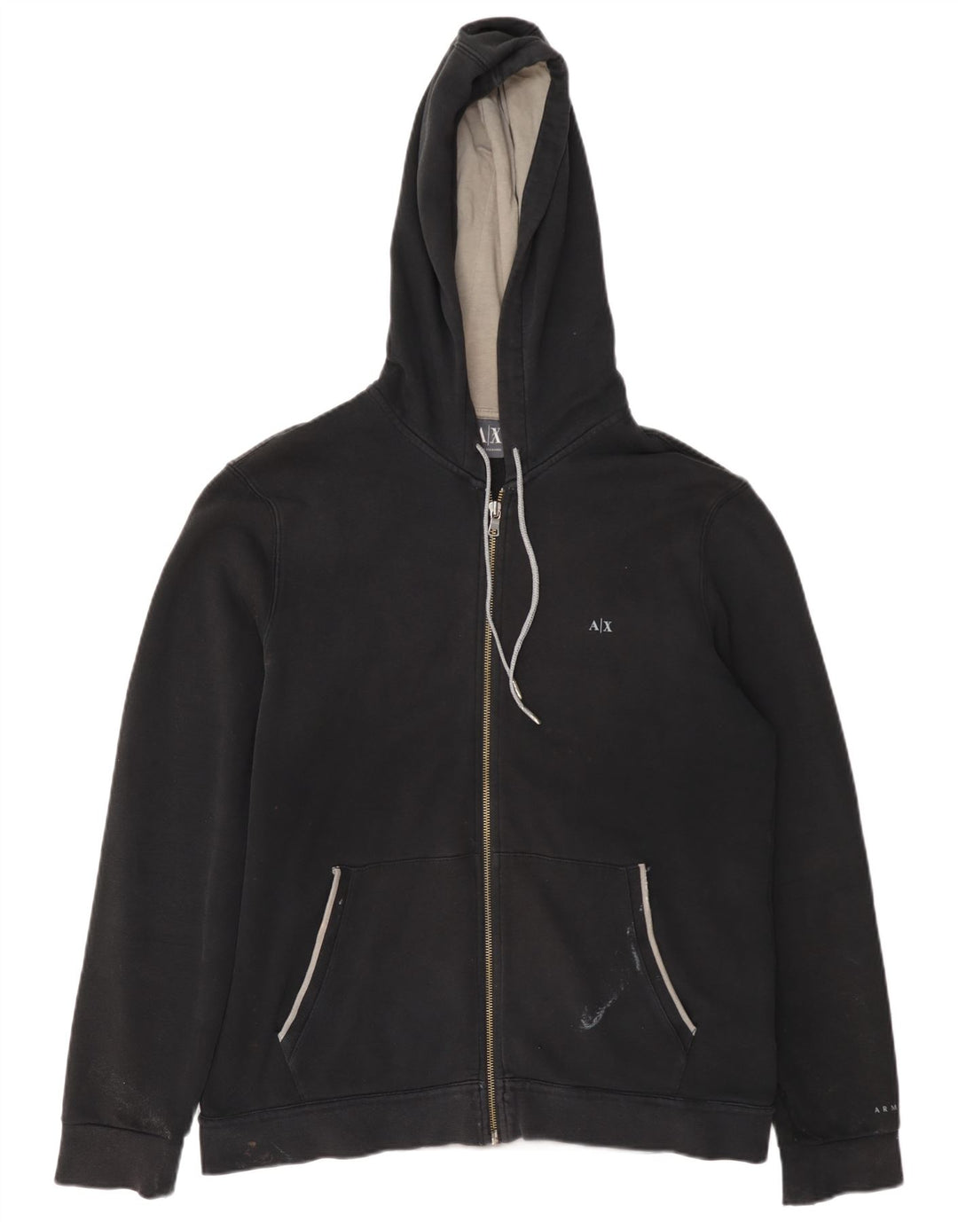 Suéter masculino Armani com capuz e zíper grande algodão preto