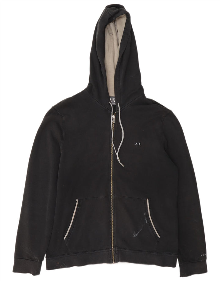 Suéter masculino Armani com capuz e zíper grande algodão preto