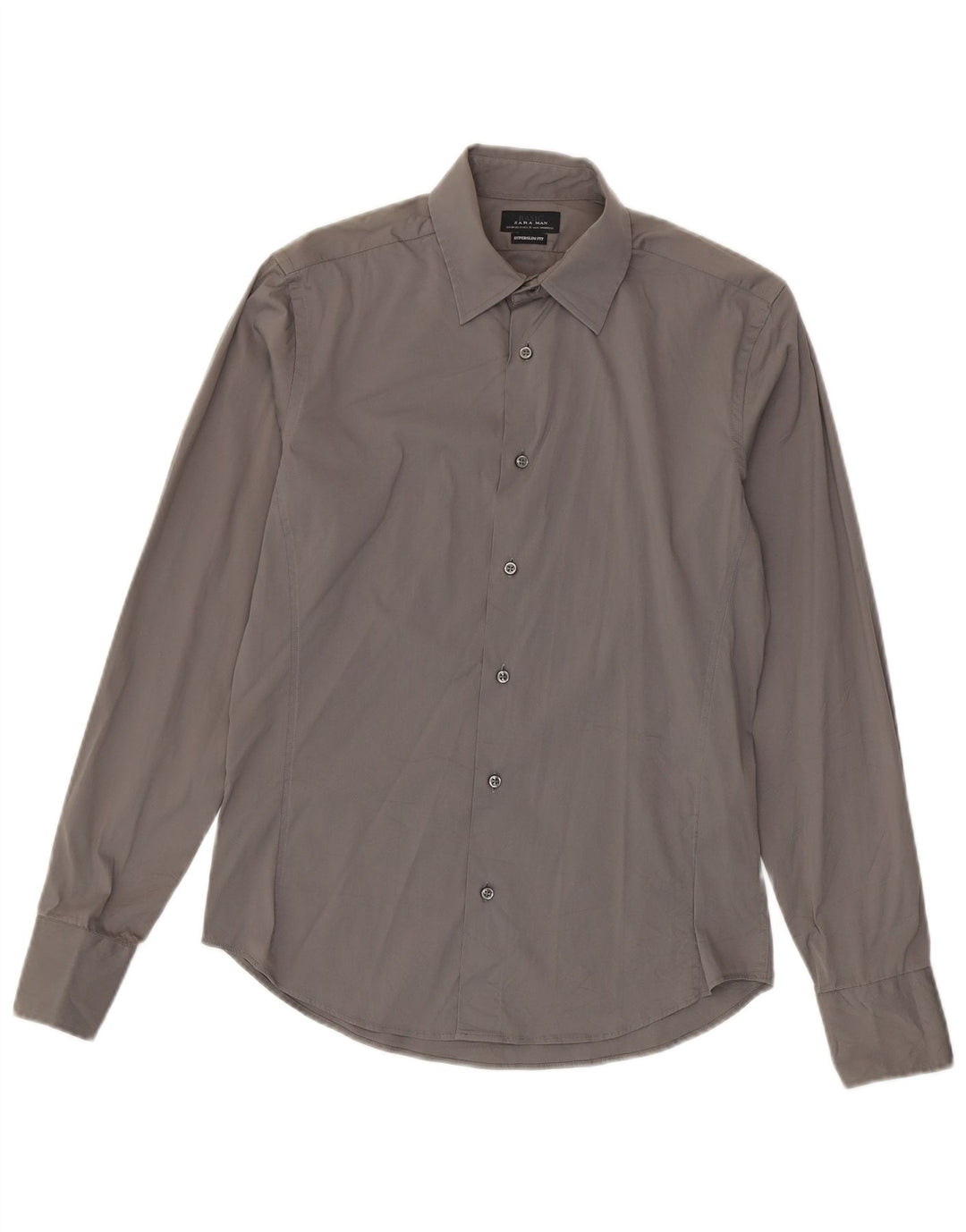 Camisa masculina Zara Super Slim Fit algodão cinza médio