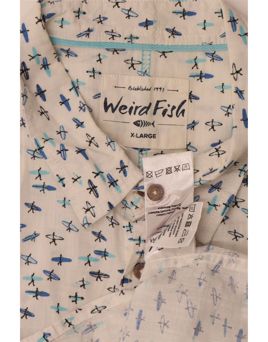 Weird Fish Mens Abstract Padrão Camisa de manga curta XL algodão branco