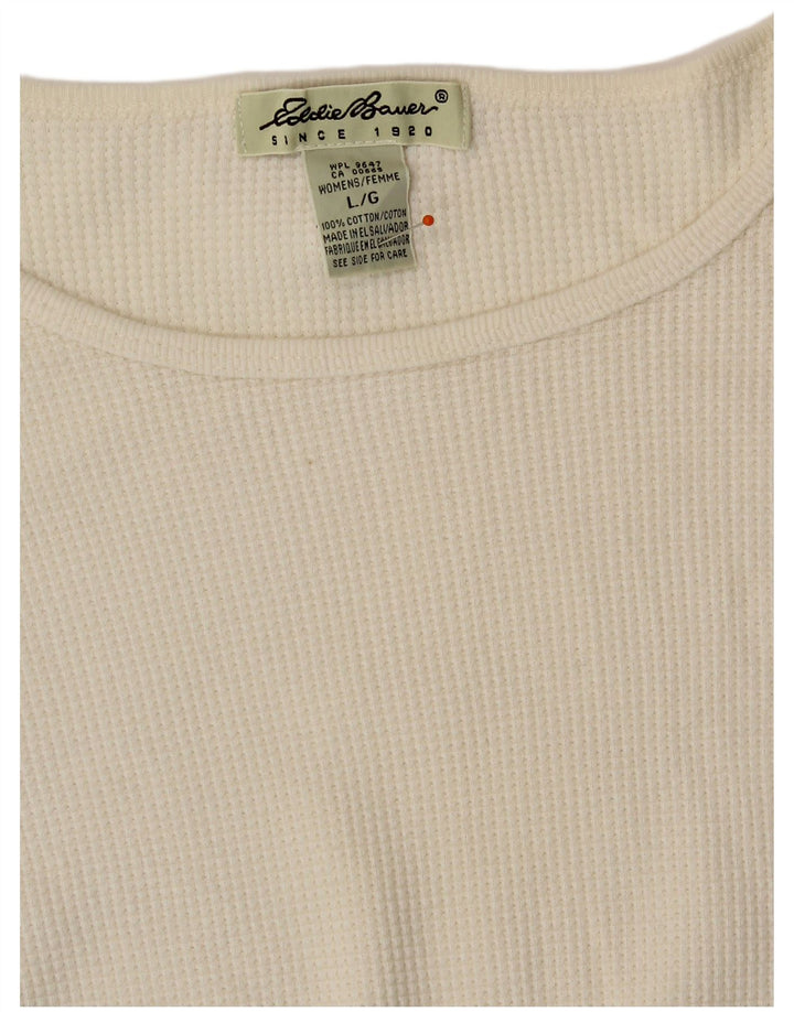 EDDIE BAUER Top feminino manga comprida UK 16 grande algodão branco
